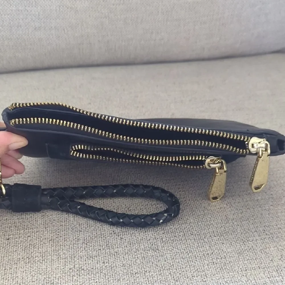 BCBGMaxAzria Black and Gold Wristlet Clutch